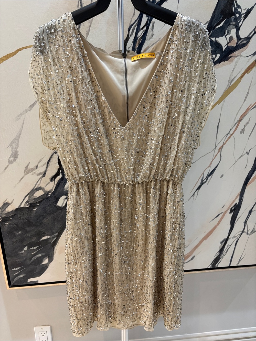 Alice + Olivia Champagne Sequin Mini Dress